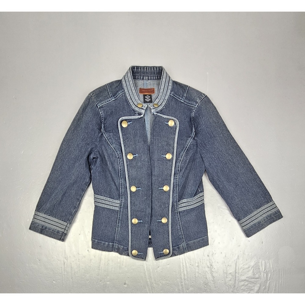 Calvin Klein Jean Jacket Womens Large Denim Military Vintage Style Gold Button